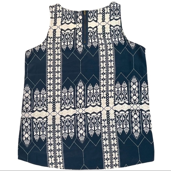 Olive & Oak size large navy & cream top Aztec design scoop neck back zipper EUC - Picture 9 of 14